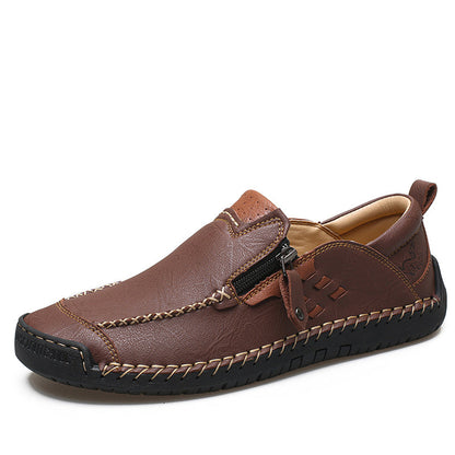 Men's Genuine Leather Walking Shoes - Slip-On, Waterproof, Wide Toe Box with Arch Support