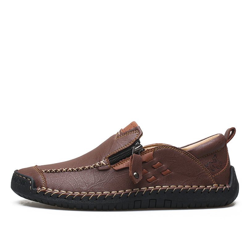Men's Genuine Leather Walking Shoes - Slip-On, Waterproof, Wide Toe Box with Arch Support