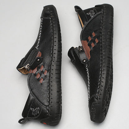 Men's Genuine Leather Walking Shoes - Slip-On, Waterproof, Wide Toe Box with Arch Support