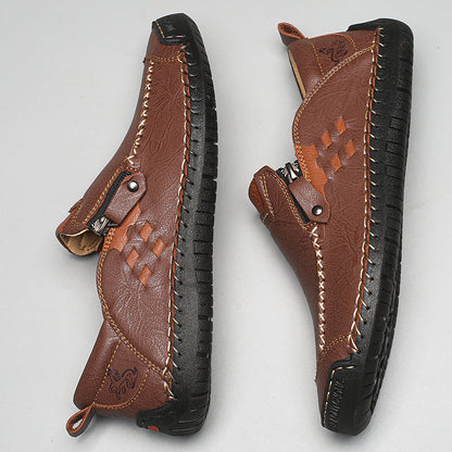 Men's Genuine Leather Walking Shoes - Slip-On, Waterproof, Wide Toe Box with Arch Support