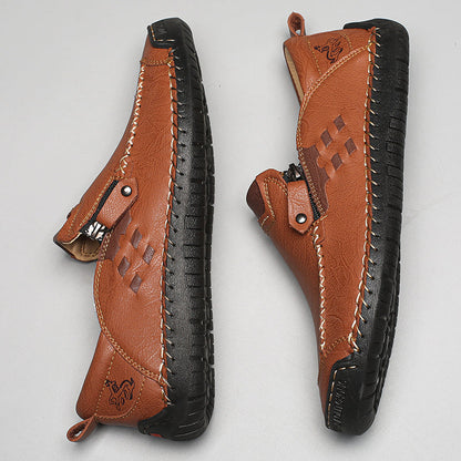 Men's Genuine Leather Walking Shoes - Slip-On, Waterproof, Wide Toe Box with Arch Support