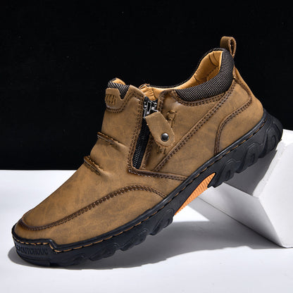 Men's Genuine Leather Casual Boots - Side Zipper, Breathable, Wide Toe Box with Arch Support