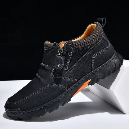 Men's Genuine Leather Casual Boots - Side Zipper, Breathable, Wide Toe Box with Arch Support