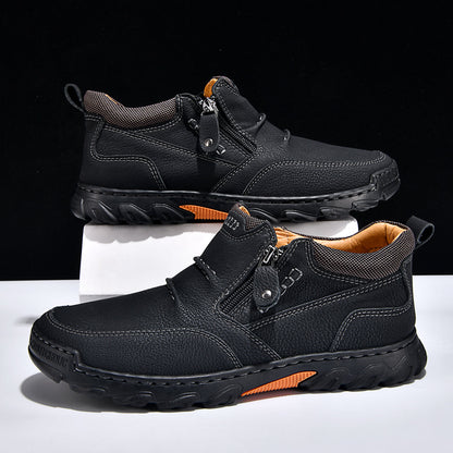 Men's Genuine Leather Casual Boots - Side Zipper, Breathable, Wide Toe Box with Arch Support