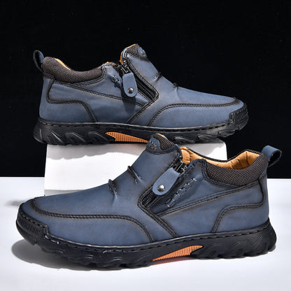 Men's Genuine Leather Casual Boots - Side Zipper, Breathable, Wide Toe Box with Arch Support