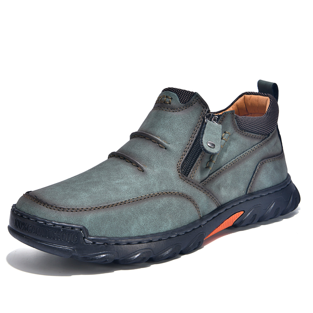 Men's Genuine Leather Casual Boots - Side Zipper, Breathable, Wide Toe Box with Arch Support