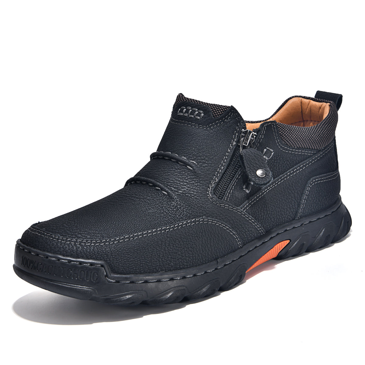 Men's Genuine Leather Casual Boots - Side Zipper, Breathable, Wide Toe Box with Arch Support