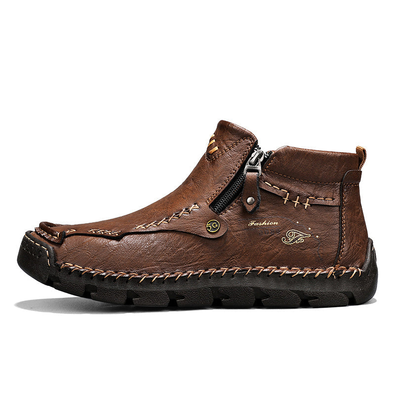 (🎁#6 Best Seller) Men's Top-Quality Motorcycle Boots Hand-Stitched Genuine Leather Boots-Wide Toe, Waterproof, Anti-Slip, Anti-Sprain, Suitable for Work, Driving, Hiking