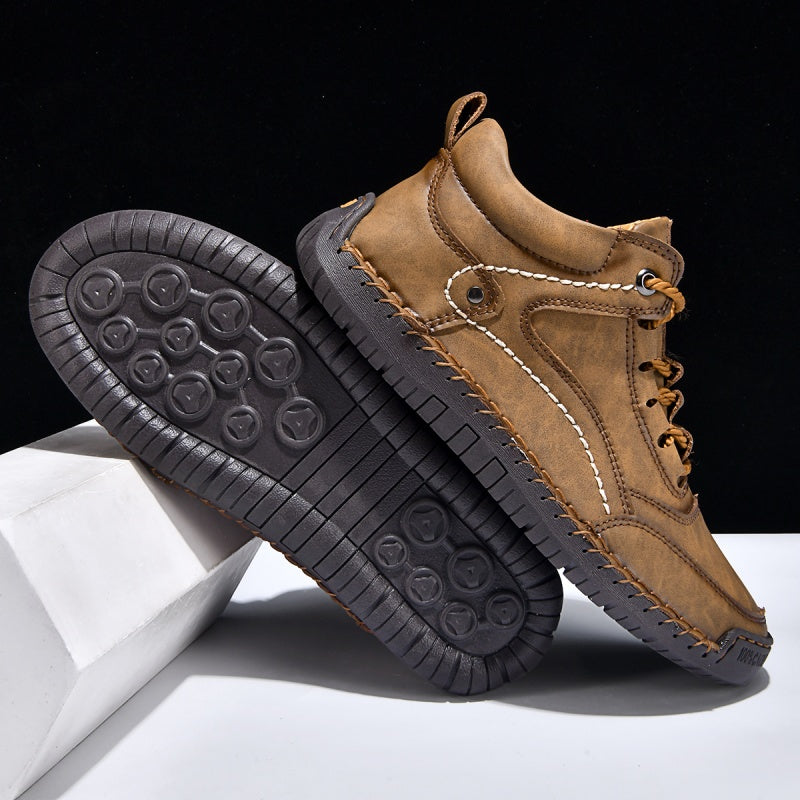 (💥Top Rated Choice) Men’s Handmade Leather Outdoor Shoes – Arch Support, Wide Fit, Comfortable, Rugged Non-Slip Sole for Work & Hiking