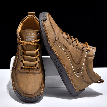 (💥Top Rated Choice) Men’s Handmade Leather Outdoor Shoes – Arch Support, Wide Fit, Comfortable, Rugged Non-Slip Sole for Work & Hiking