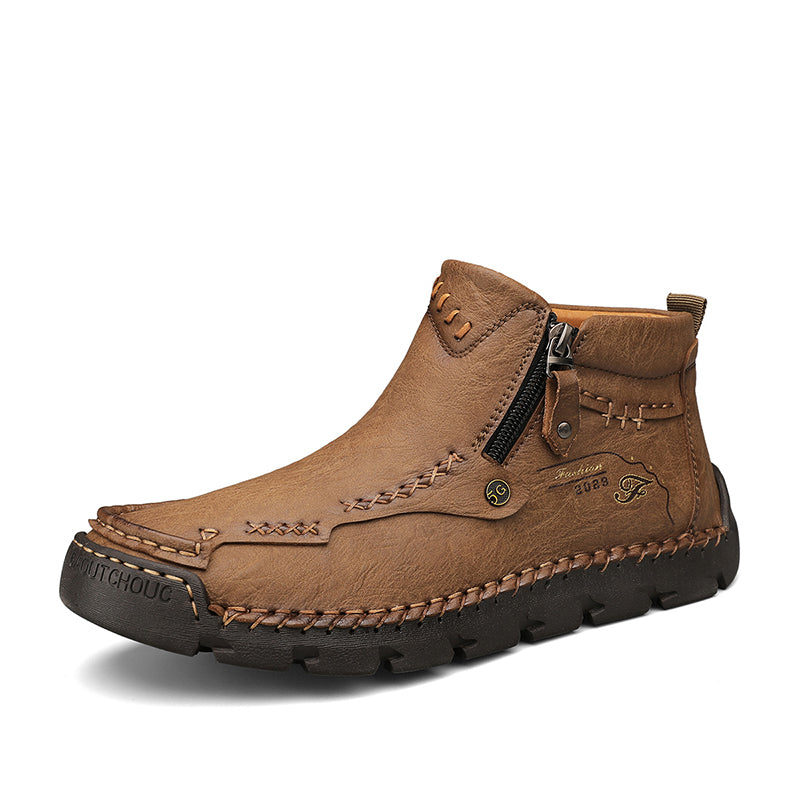 (🎁#6 Best Seller) Men's Top-Quality Motorcycle Boots Hand-Stitched Genuine Leather Boots-Wide Toe, Waterproof, Anti-Slip, Anti-Sprain, Suitable for Work, Driving, Hiking