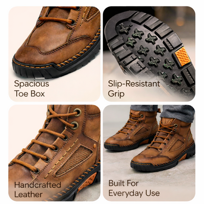 (🎁#2 Best Seller) Men's Handmade Leather Boots Waterproof Arch Support Spacious Toe Box