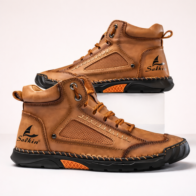 (🎁#2 Best Seller) Men's Handmade Leather Boots Waterproof Arch Support Spacious Toe Box