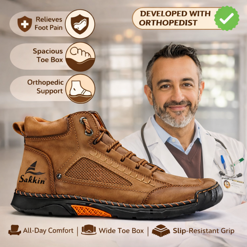 (🎁#2 Best Seller) Men's Handmade Leather Boots Waterproof Arch Support Spacious Toe Box