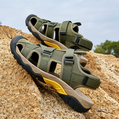 (💥Top Rated Choice) Men’s Outdoor Sport Sandals – Closed Toe, Adjustable Straps, Arch Support, Slip-Resistant for Hiking, Beach & Work