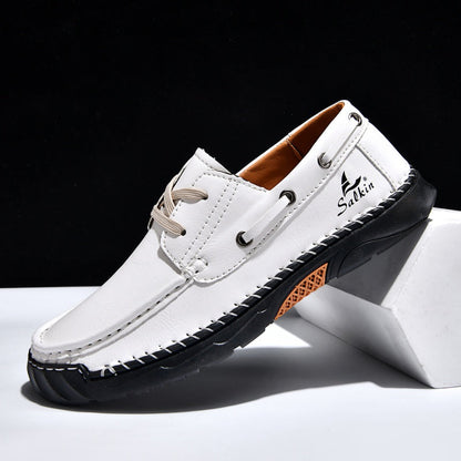 (💥Top Rated Choice)  Men’s Orthopedic Premium Handmade Leather Boat Shoes – Pressure Relief, Waterproof, Slip-Resistant, Wide Toe, Arch&Ankle Support for Everyday & Travel