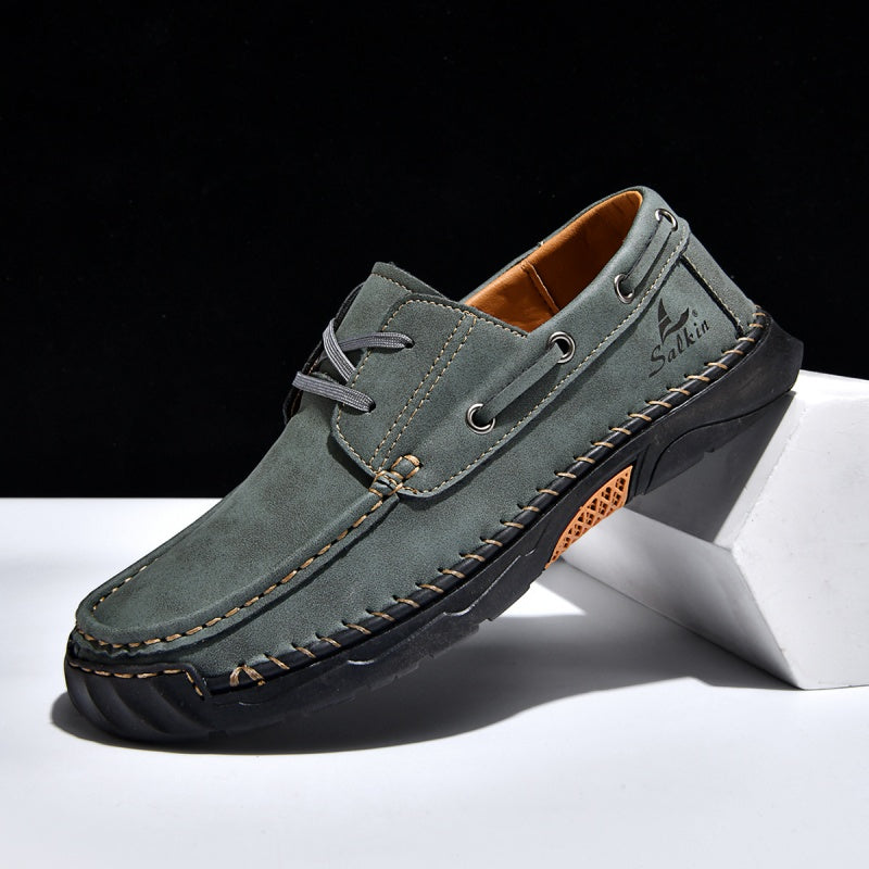 (💥Top Rated Choice)  Men’s Orthopedic Premium Handmade Leather Boat Shoes – Pressure Relief, Waterproof, Slip-Resistant, Wide Toe, Arch&Ankle Support for Everyday & Travel