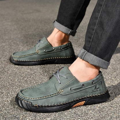 (💥Top Rated Choice)  Men’s Orthopedic Premium Handmade Leather Boat Shoes – Pressure Relief, Waterproof, Slip-Resistant, Wide Toe, Arch&Ankle Support for Everyday & Travel