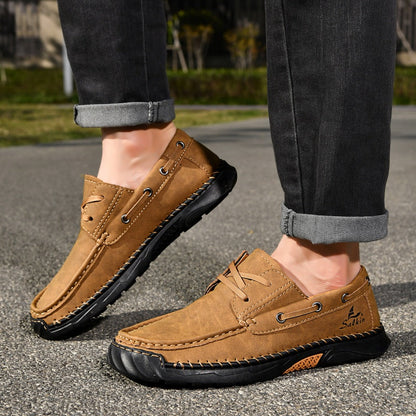 (💥Top Rated Choice)  Men’s Orthopedic Premium Handmade Leather Boat Shoes – Pressure Relief, Waterproof, Slip-Resistant, Wide Toe, Arch&Ankle Support for Everyday & Travel