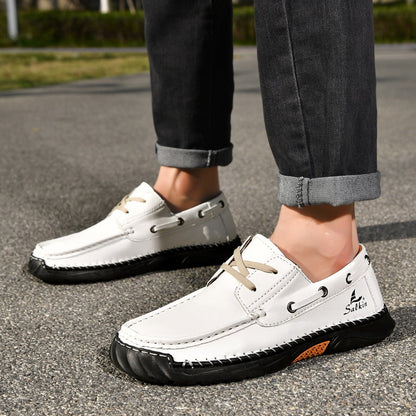 (💥Top Rated Choice)  Men’s Orthopedic Premium Handmade Leather Boat Shoes – Pressure Relief, Waterproof, Slip-Resistant, Wide Toe, Arch&Ankle Support for Everyday & Travel