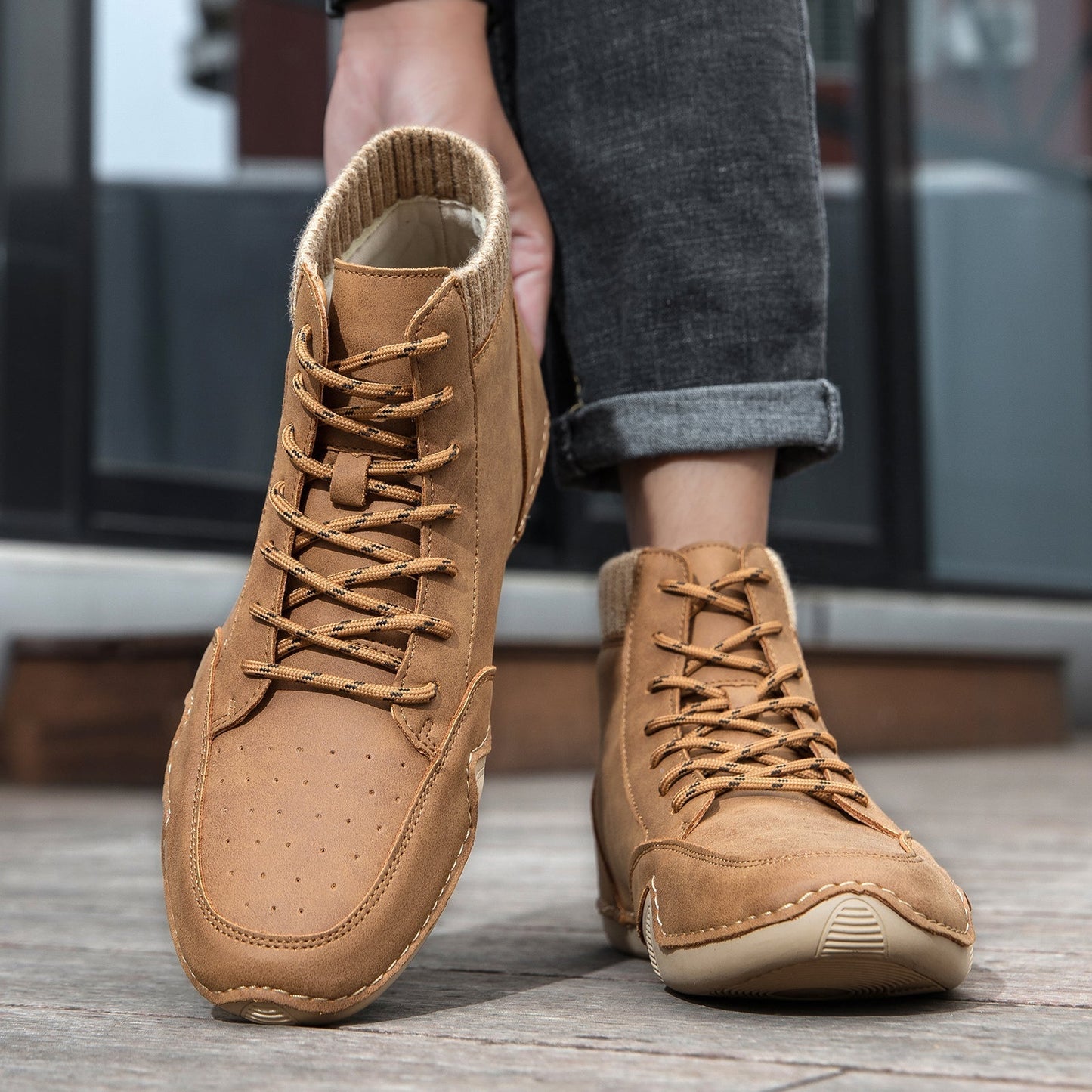 ⏰Limited-Time 70% OFF – Men’s Handmade Orthopedic Leather Boots – Wide Toe Box, Waterproof, Arch Support & Pressure Relief