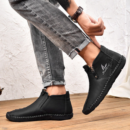 ⏰Limited-Time 70% OFF—Men’s Wide-Fit Handmade Driving Boots – Easy Zip, All-Day Comfort, Arch Support, Waterproof, Pressure Relief, Non-Slip Sole for Casual, Travel&Outdoor