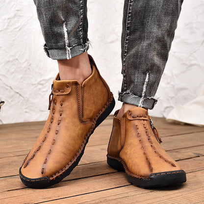 ⏰Limited-Time 70% OFF—Men’s Wide-Fit Handmade Driving Boots – Easy Zip, All-Day Comfort, Arch Support, Waterproof, Pressure Relief, Non-Slip Sole for Casual, Travel&Outdoor