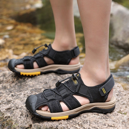 Men's Lightweight Leather Hiking Sandal Lightweight Non-Slip Orthopedic Support Sandal
