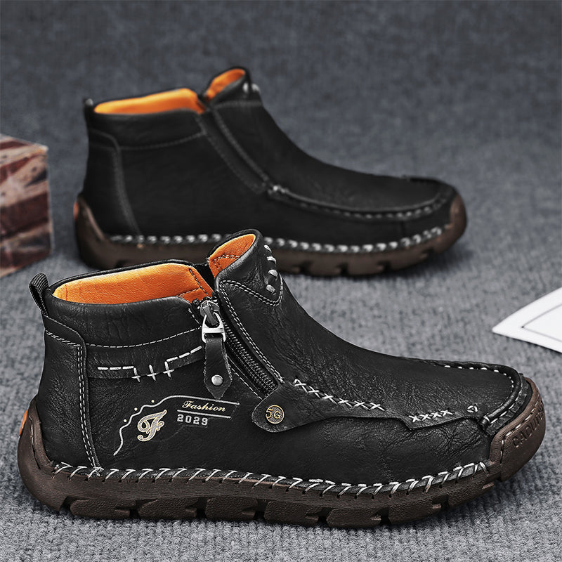 (🎁#6 Best Seller) Men's Top-Quality Motorcycle Boots Hand-Stitched Genuine Leather Boots-Wide Toe, Waterproof, Anti-Slip, Anti-Sprain, Suitable for Work, Driving, Hiking