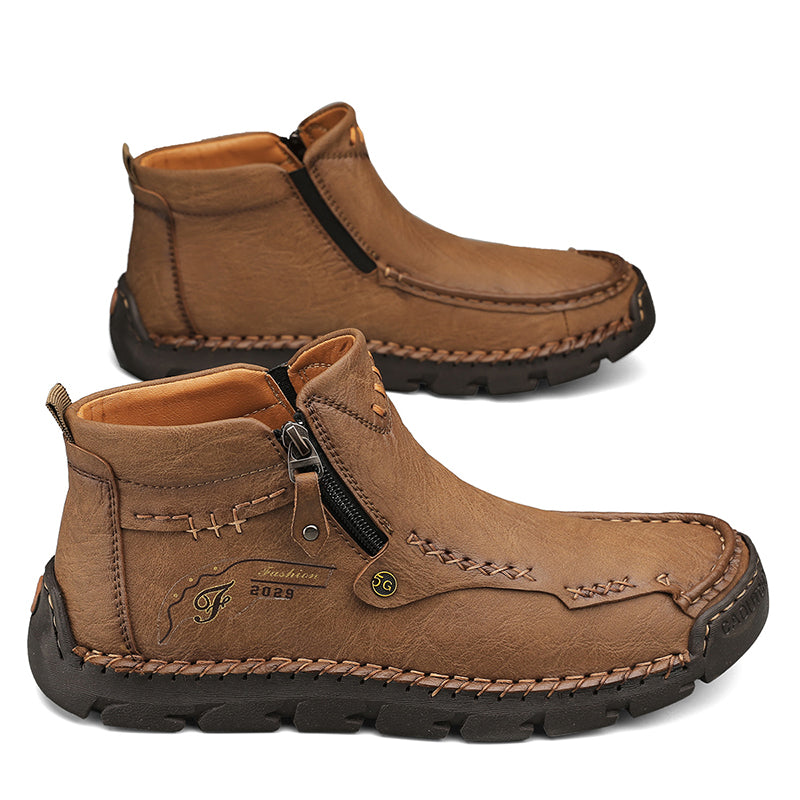 (🎁#6 Best Seller) Men's Top-Quality Motorcycle Boots Hand-Stitched Genuine Leather Boots-Wide Toe, Waterproof, Anti-Slip, Anti-Sprain, Suitable for Work, Driving, Hiking