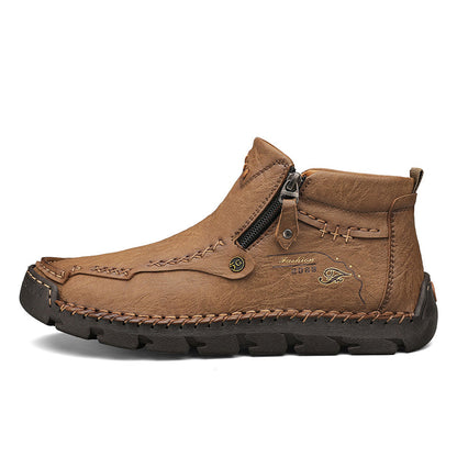 (🎁#6 Best Seller) Men's Top-Quality Motorcycle Boots Hand-Stitched Genuine Leather Boots-Wide Toe, Waterproof, Anti-Slip, Anti-Sprain, Suitable for Work, Driving, Hiking