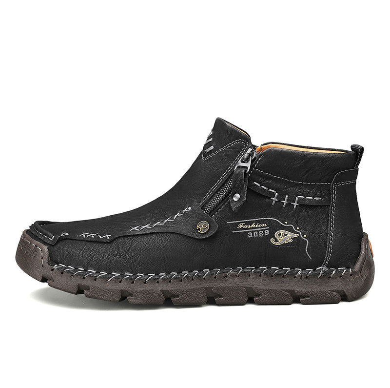 (🎁#6 Best Seller) Men's Top-Quality Motorcycle Boots Hand-Stitched Genuine Leather Boots-Wide Toe, Waterproof, Anti-Slip, Anti-Sprain, Suitable for Work, Driving, Hiking