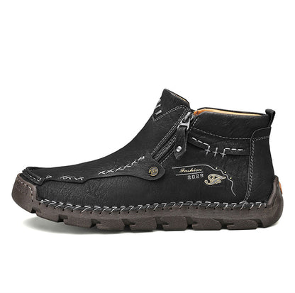 (🎁#6 Best Seller) Men's Top-Quality Motorcycle Boots Hand-Stitched Genuine Leather Boots-Wide Toe, Waterproof, Anti-Slip, Anti-Sprain, Suitable for Work, Driving, Hiking